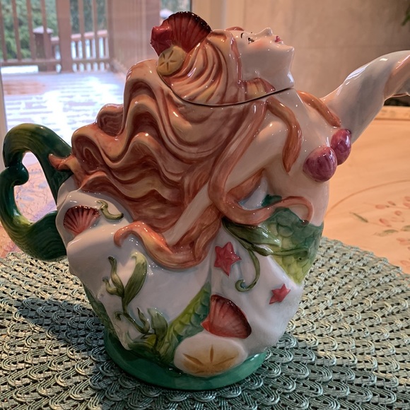 COPY - New Blue Sky Clayworks Ceramic Mermaid Teapot. 9” Tall - Picture 2 of 11